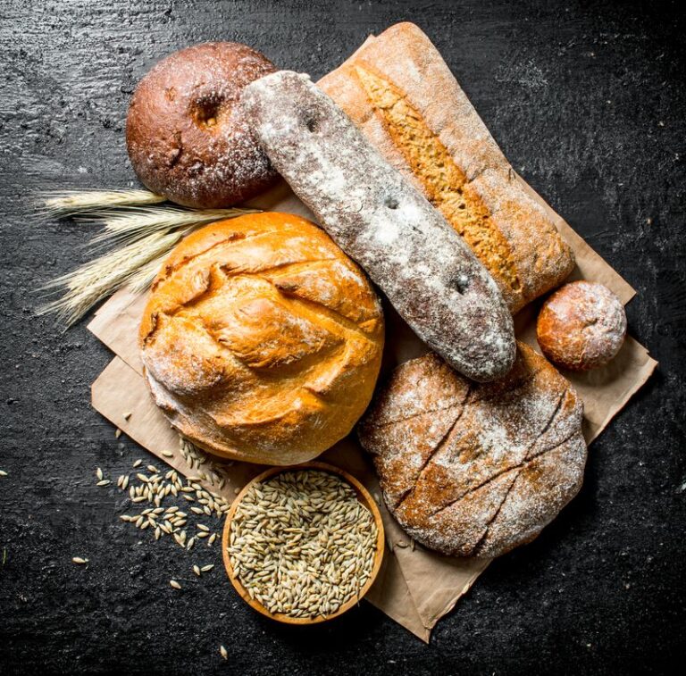 The range of different types of bread from rye and wheat flour
